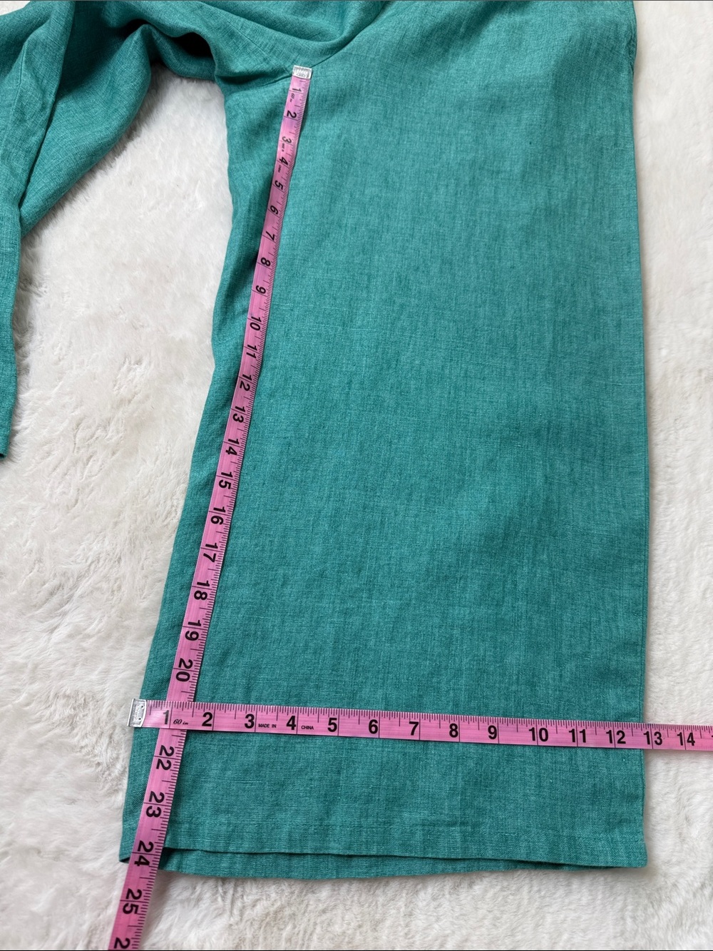 Eileen Fisher Organic Linen Wide Leg Crop Pants M Teal Pull On Pockets - Picture 6 of 10